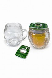 R Bierglas im Fußball-Design & Flaschenöffner JUST KICK IT!