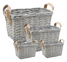 Korb-Set aus Weide 4tlg. rechteckig, grau