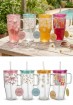 Glas - Trinkglas mit Strohhalm 650 ml in 4 Designs