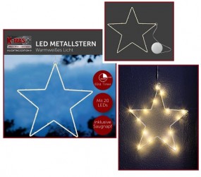 W Metallstern 20 LED mit Saugnapf und Timer Ø 30 cm, weiß