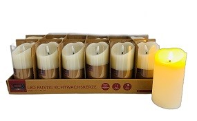 Kerze Rustic LED Echtwachs Ø7,5x15 cm, flackernd, mit Timer, creme
