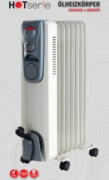 Ölheizkörper mit 7 Rippen 1500 W, weiss
