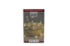 W Lichterkette Draht 20er mit Timer, batteriebetrieben