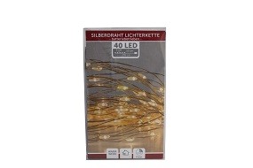 W Lichterkette Draht 40er mit Timer, batteriebetrieben