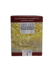 W Lichterkette Draht 180er Cluster mit Timer, batteriebetrieben