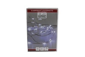 W Lichterkette Draht 40er für Außen mit Timer, batteriebetrieben