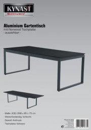 Gartentisch ausziehbar 200/298x95x75 cm mit Nonwood-Tischplatte, schwarz