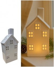 W Dekohaus aus Keramik für Teelicht, H x 19 cm, weiß