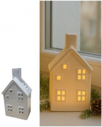 W Dekohaus aus Keramik für Teelicht, H x 23,5 cm, weiß