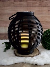 Solar Laterne Rattan-Optik H x 45,5 cm, schwarz-anthrazit