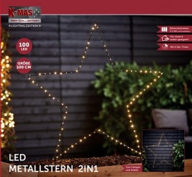 W Metallstern 2in1 mit 100 LED, H x 100 cm, batteriebetr.