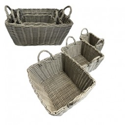 Korb mit Griffen 3er Set, geflochten, grau