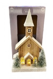 W Deko Kirche aus Holz mit 3 LED, H x 40 cm, batterieb.